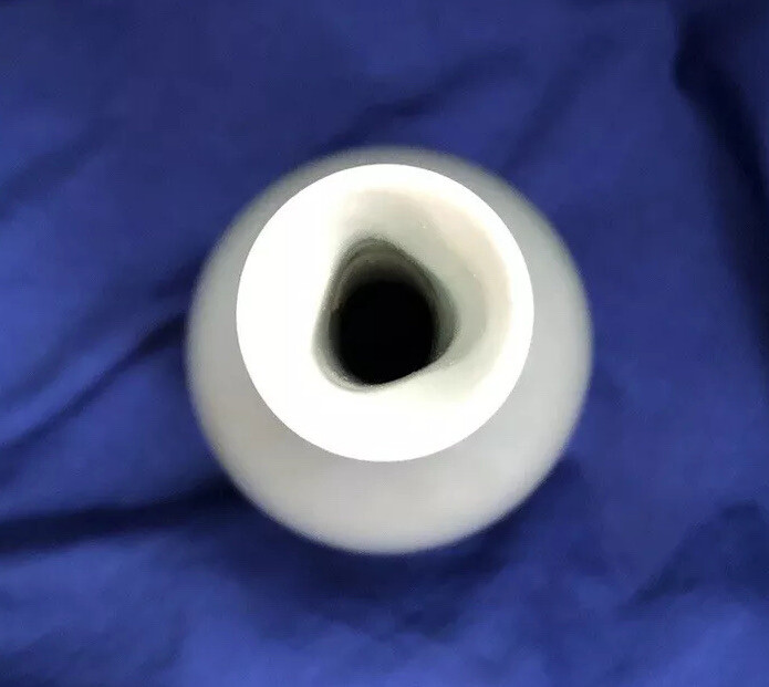 Celadon Glaze Gourd Vase Slender Neck Unique Triangular Opening Japan Vintage