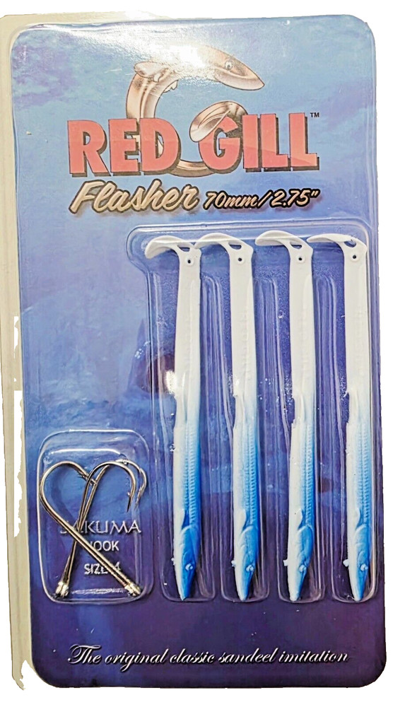 Red Gill Flasher Sandeels 70mm - 4 Per Pack - BLUE / WHITE