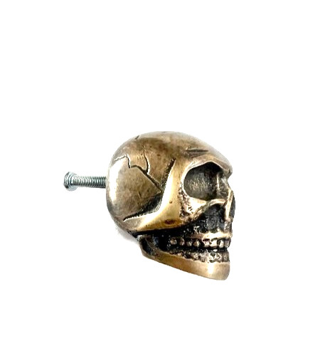 2 medium Skull hardware cabinet Drawer 1.1/2" Gothic Finger Pull Solid Brass