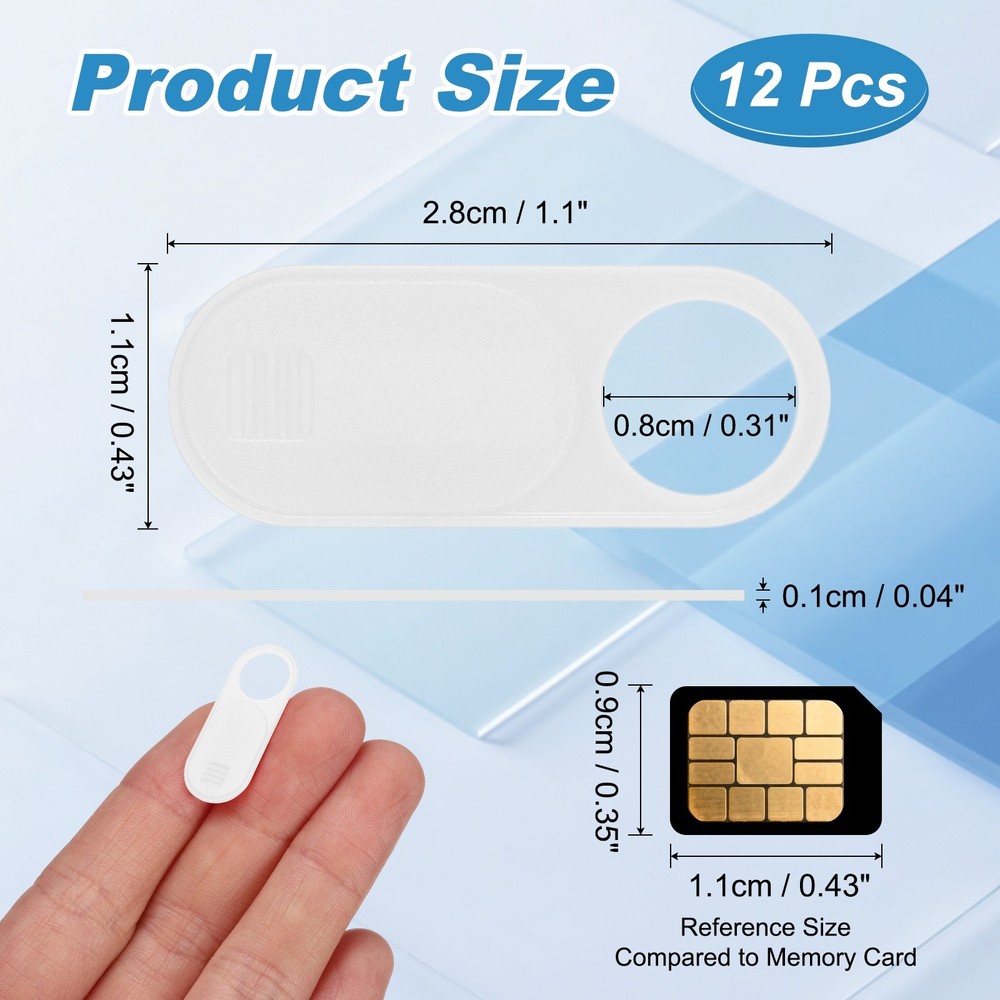 12Pcs 1.1" x 0.43" Computer Camera Cover Slide Thin Camera Blocker, White