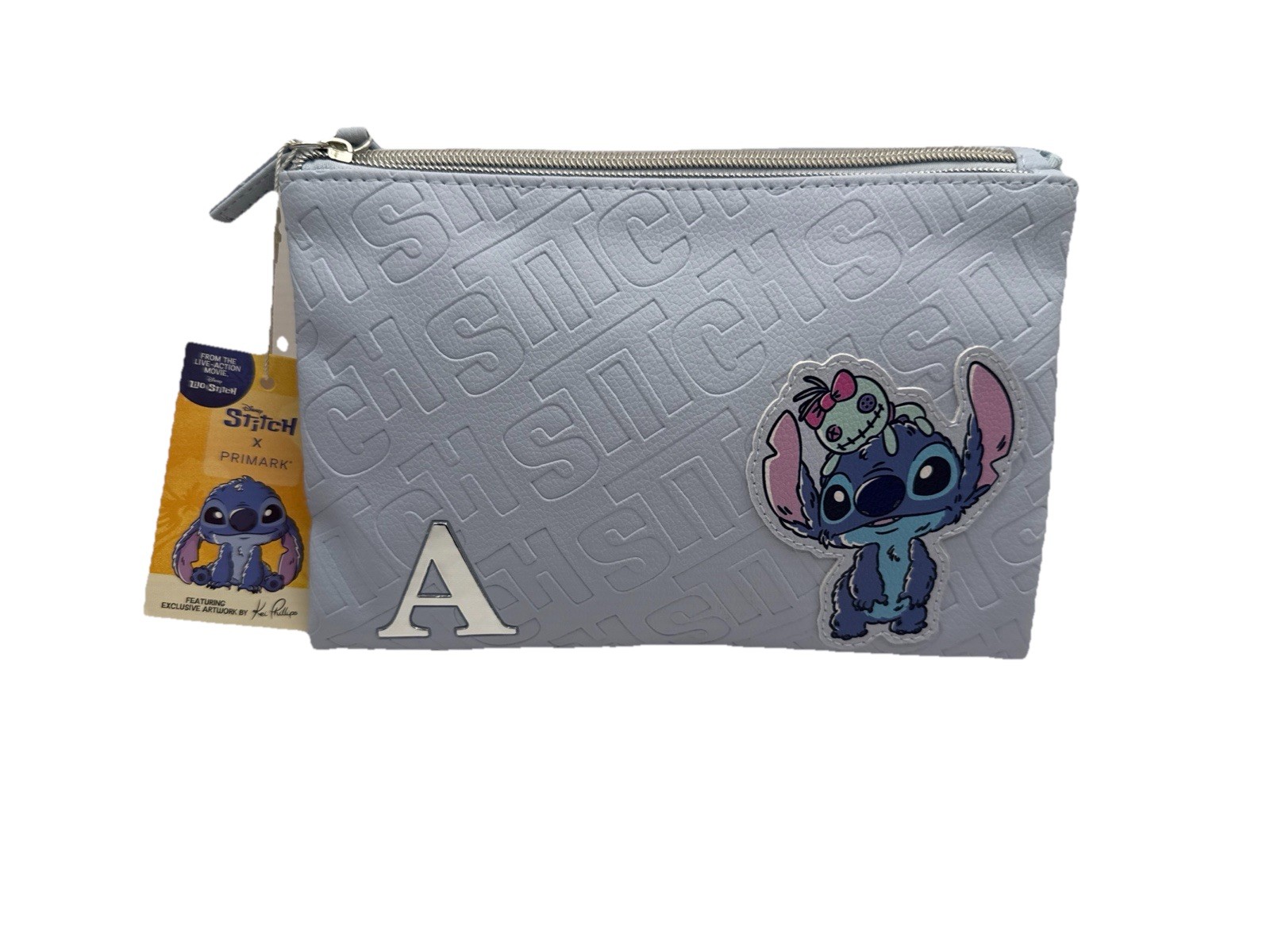 Disney Stitch x Primark Blue Makeup Bag & Coin Purse Set – Letter “A”