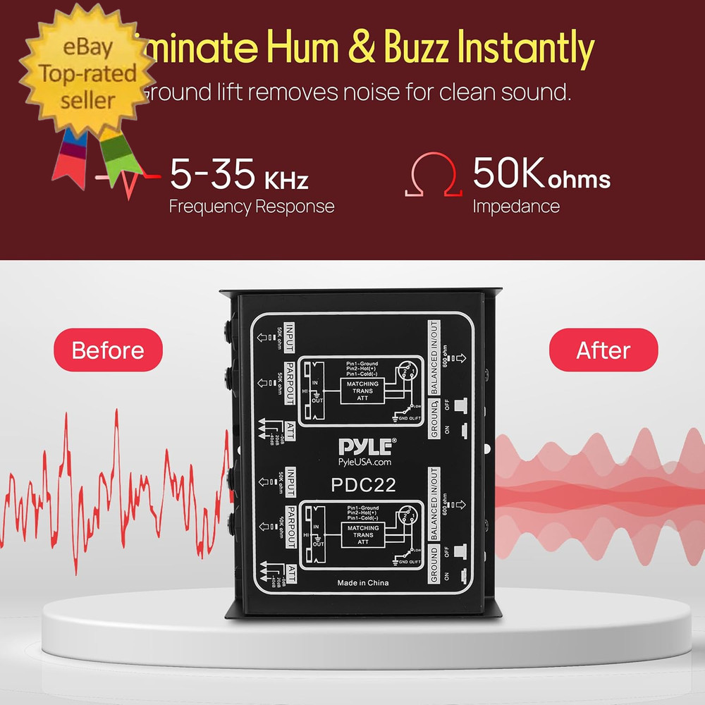 -PRO Premium Direct Injection Audio Box - Passive DI Unit Hum EliminatorW/ Input