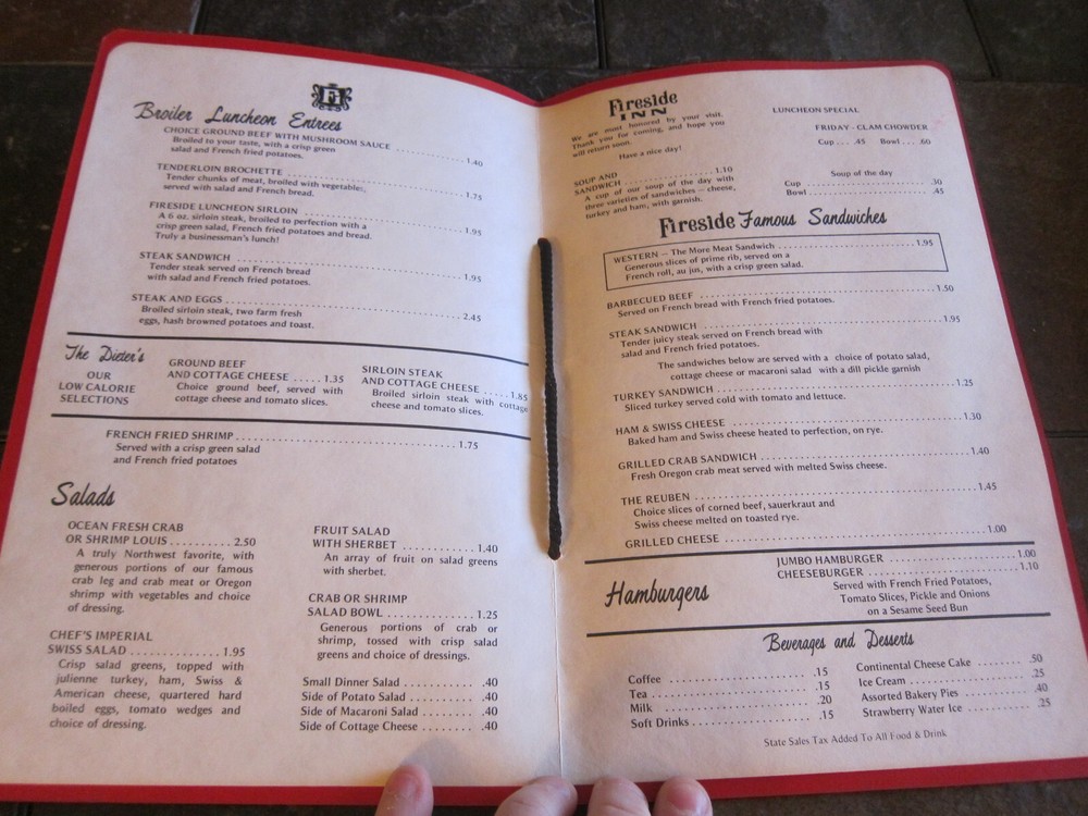 Fireside Inn restaurant Cafe Menu