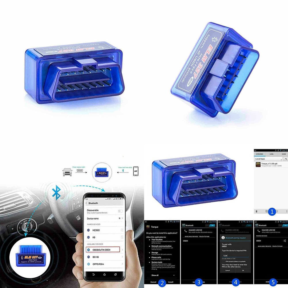 US 2 OBDII ELM 327Read Tool For iPhone OBD2 Car Bluetooth Scanner Code Reader