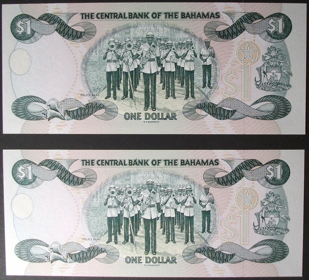 Bahamas P57a Dollar AU-UNC Consecutive Pair