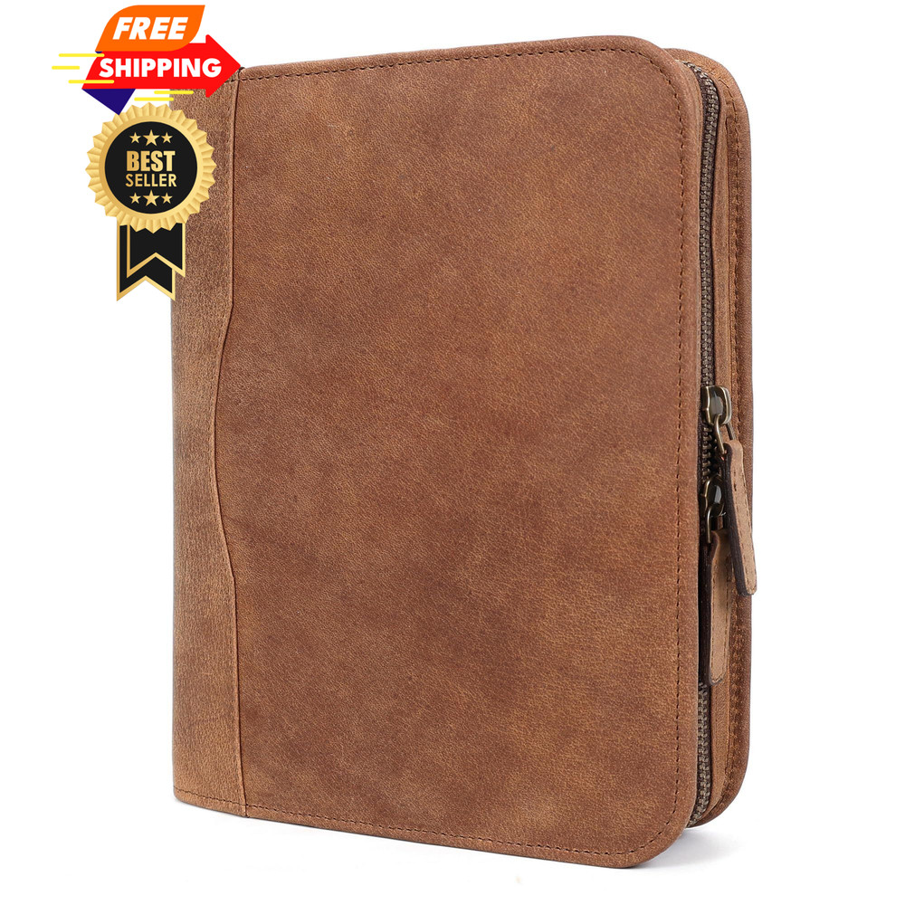 ELIZO Leather A5 Portfolio Padfolio Folio Notebook Journal A5, Saddle