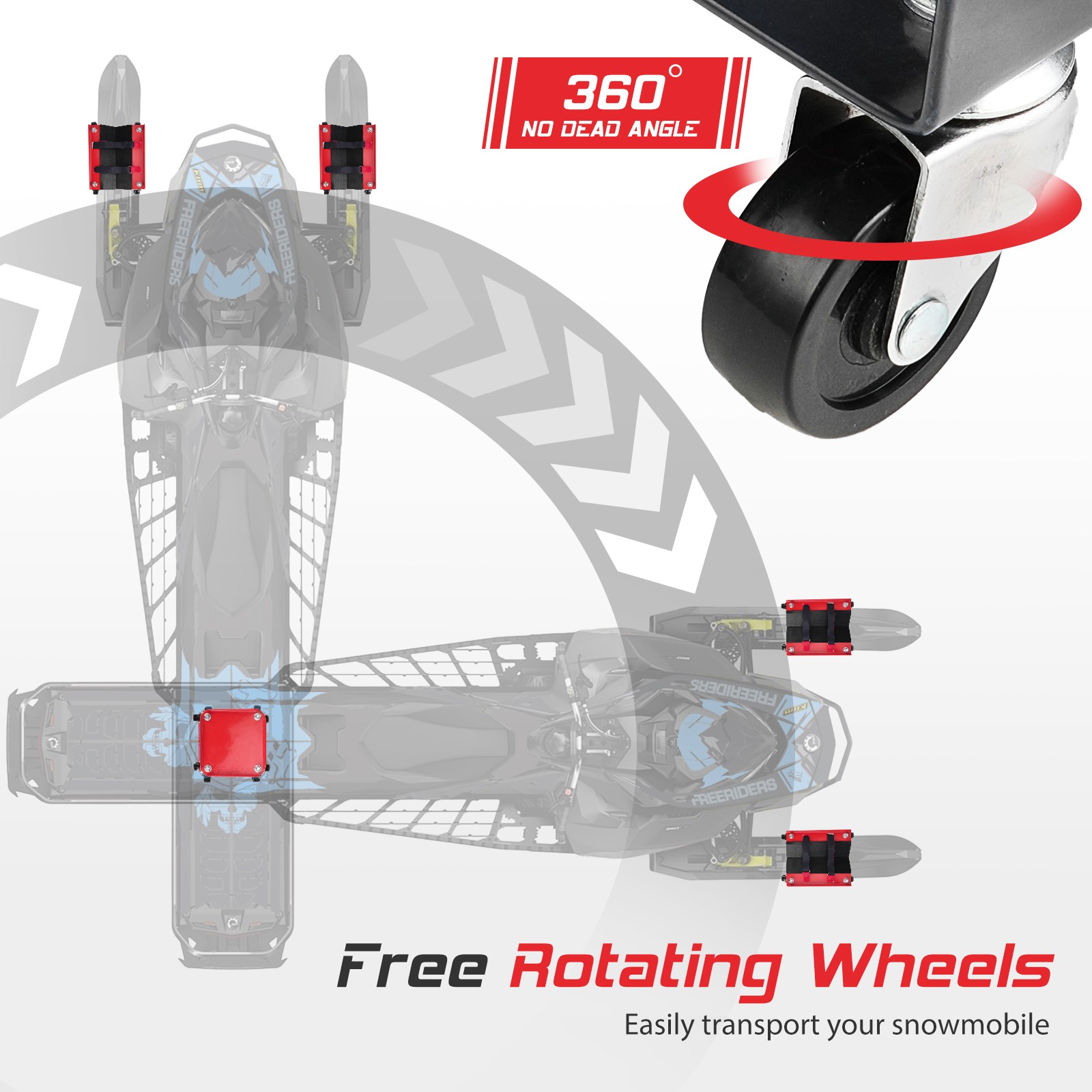 3x Snowmobile Dolly Set Max Supporting 1500Lbs Heavy Duty Straps RED