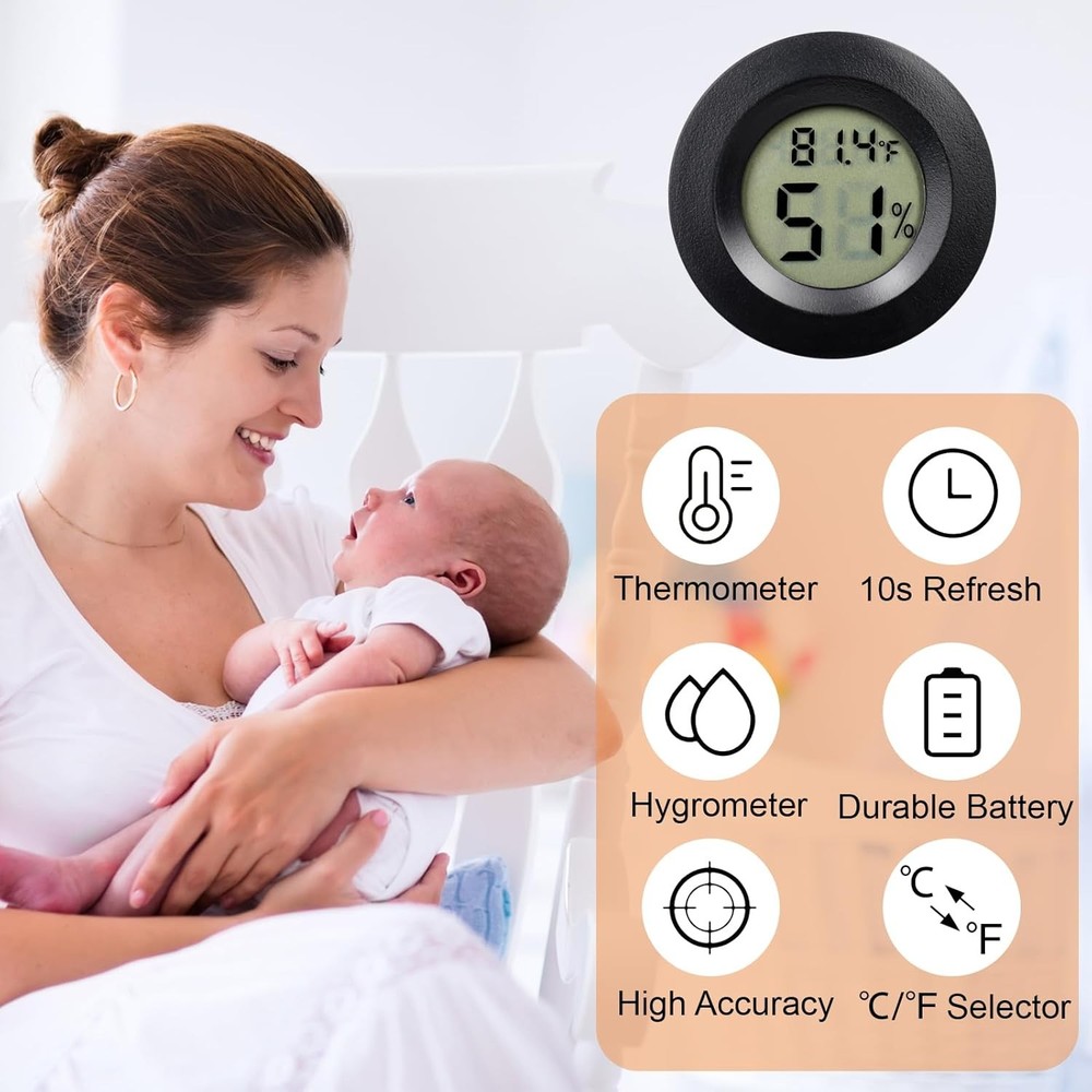 10 Pack Mini Hygrometer Thermometer - Digital Gauge LCD Black