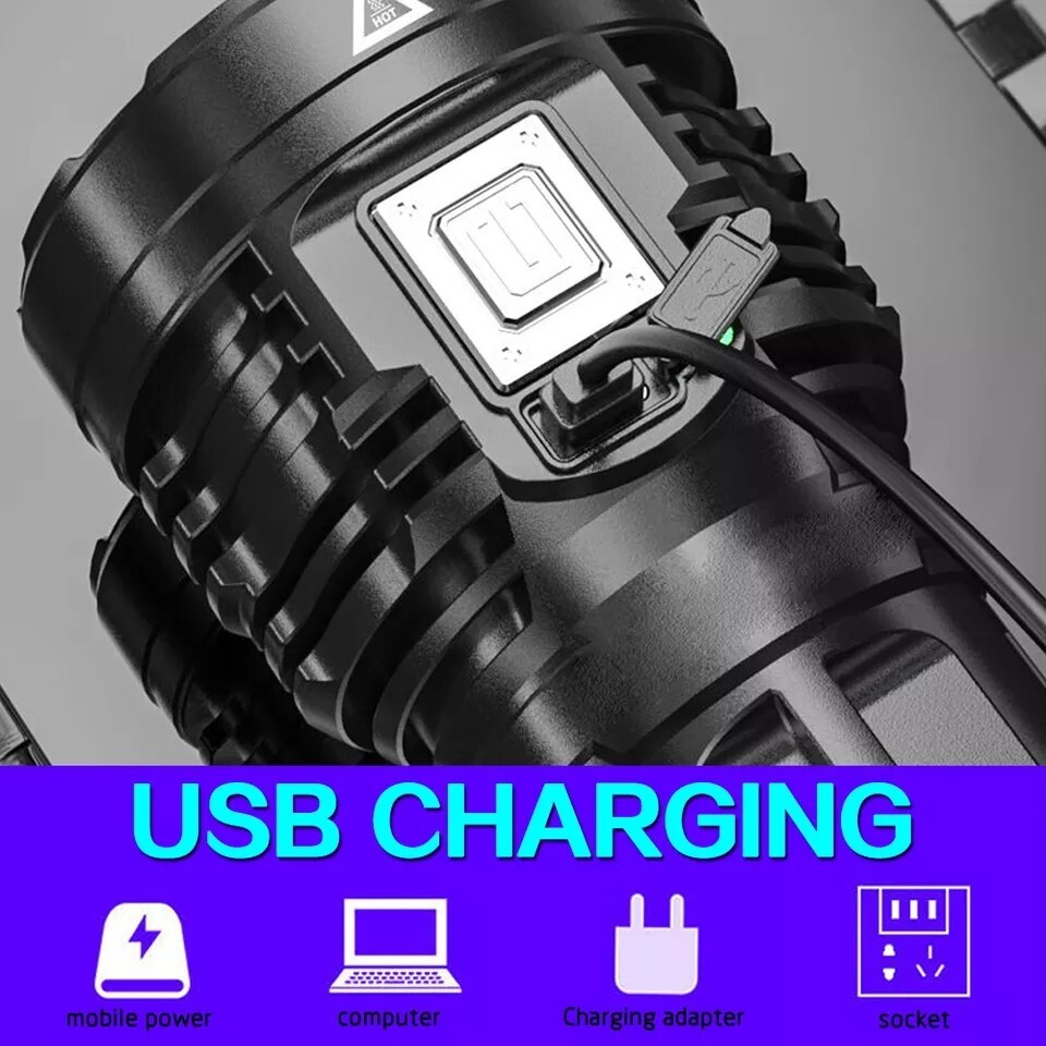 Super Bright 12000000LM Torch 8 LED Flashlight USB Rechargeable Tactical lights