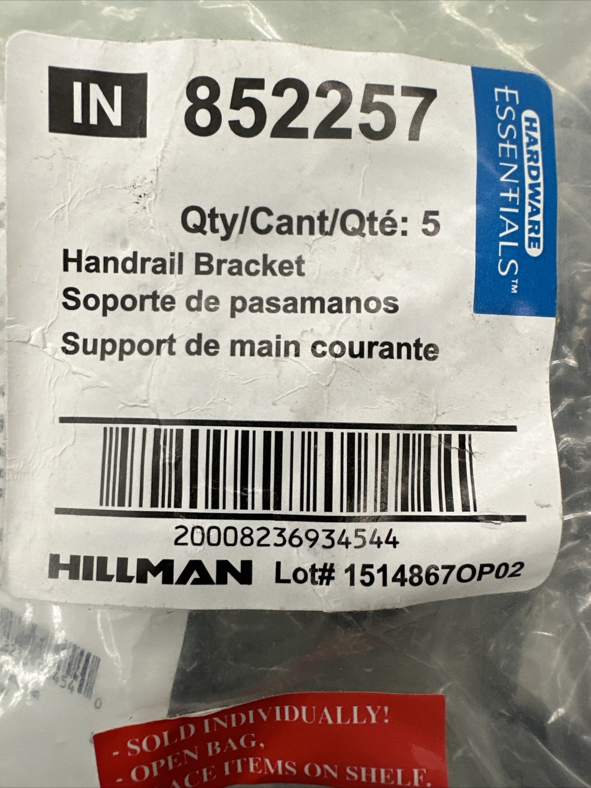 852257 Hillman Handrail Bracket Heavy Duty Oil Rubbed Bronze Sealed Bag Of 5