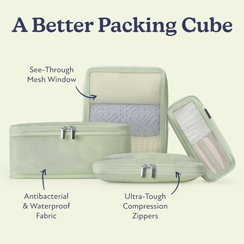 Space-Saving Compression Packing Cubes for Women, Men, 4-Pack Sage