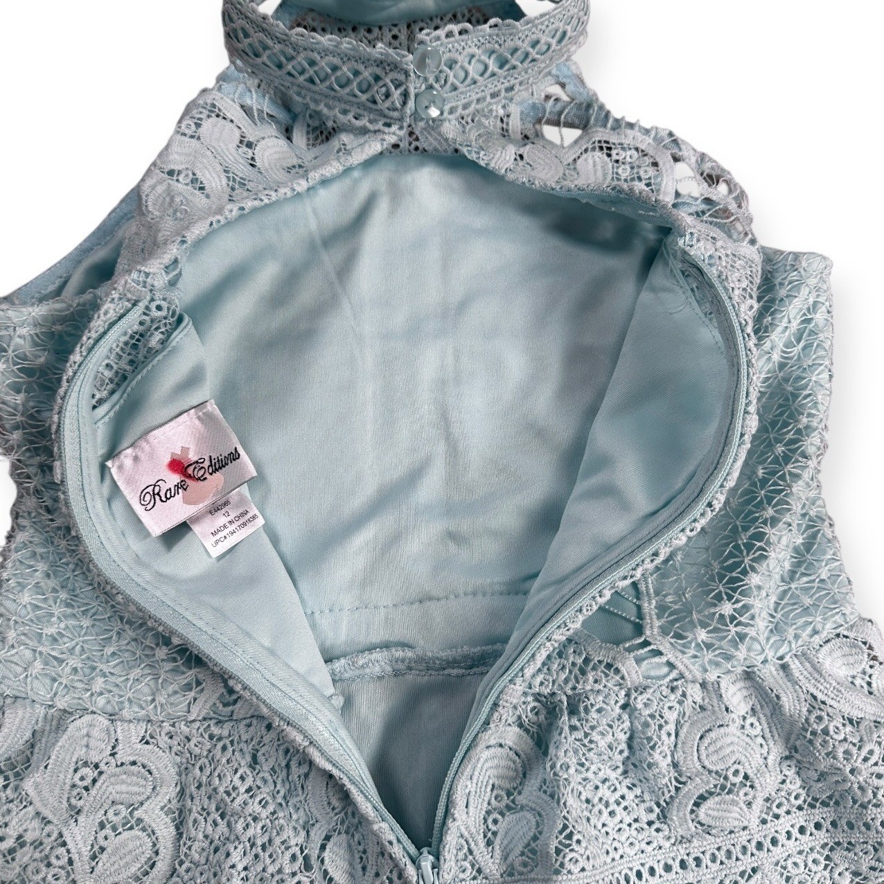 Rare Editions Aqua Blue Lace Tiered Halter Dress Girls Size 12 E442965 NWT