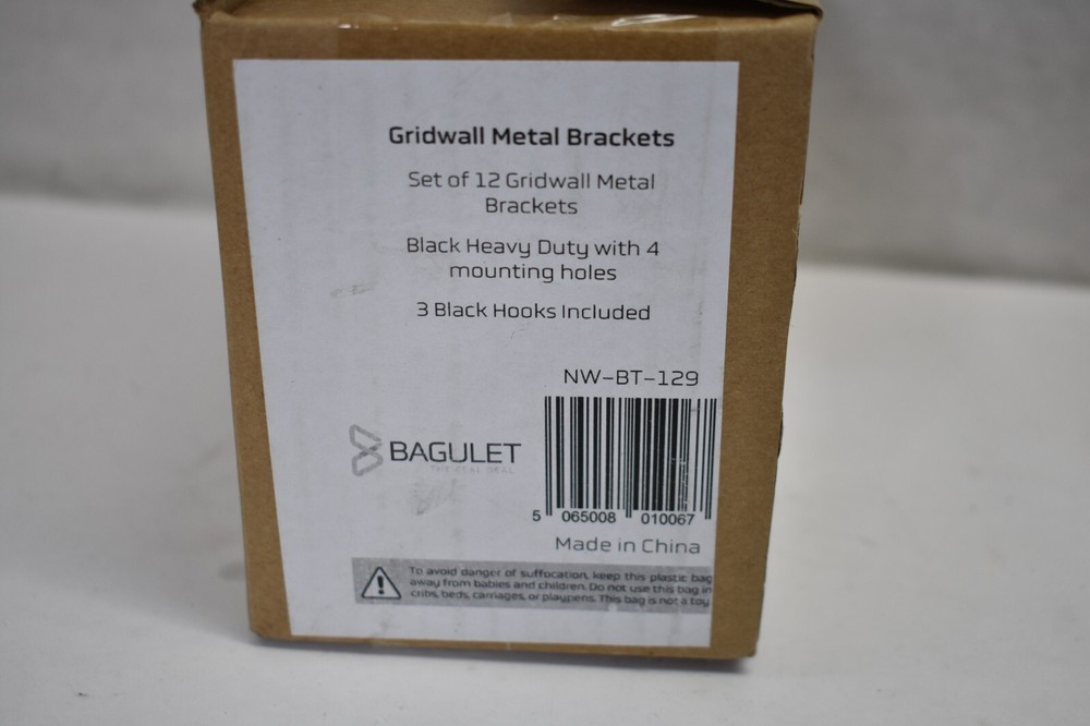 Bagulet Black Gridwall Mount Brackets For Panel 12 Pack Low Profile Black