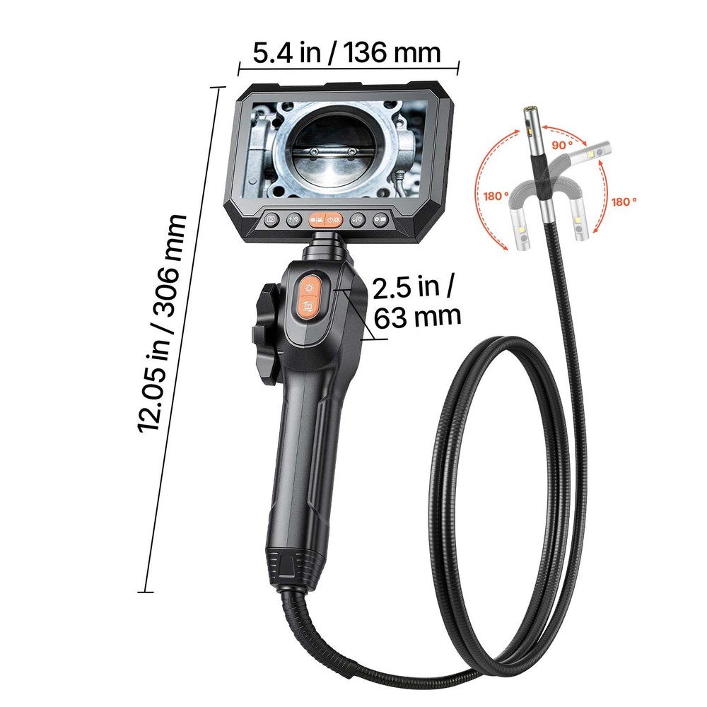 Uimoso Dual-Lens 2-Way Articulating Endoscope with 5" Split-Screen Display