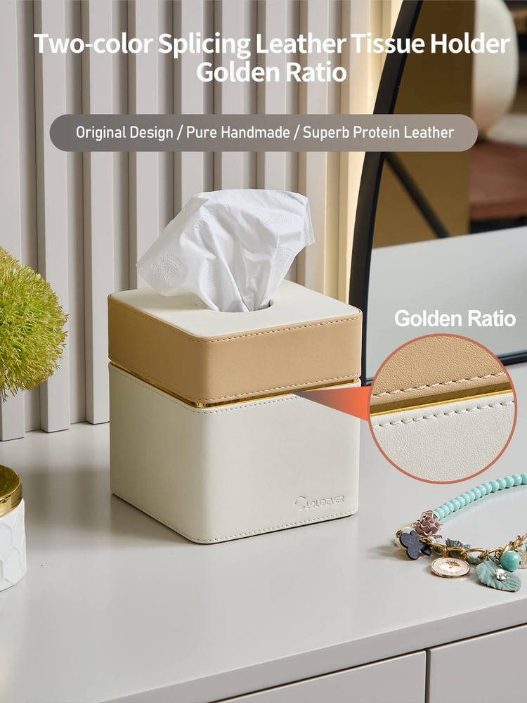 Cloudever Tissue Holder Cover Square Modern Pu Leather Decorative Tissue Cube