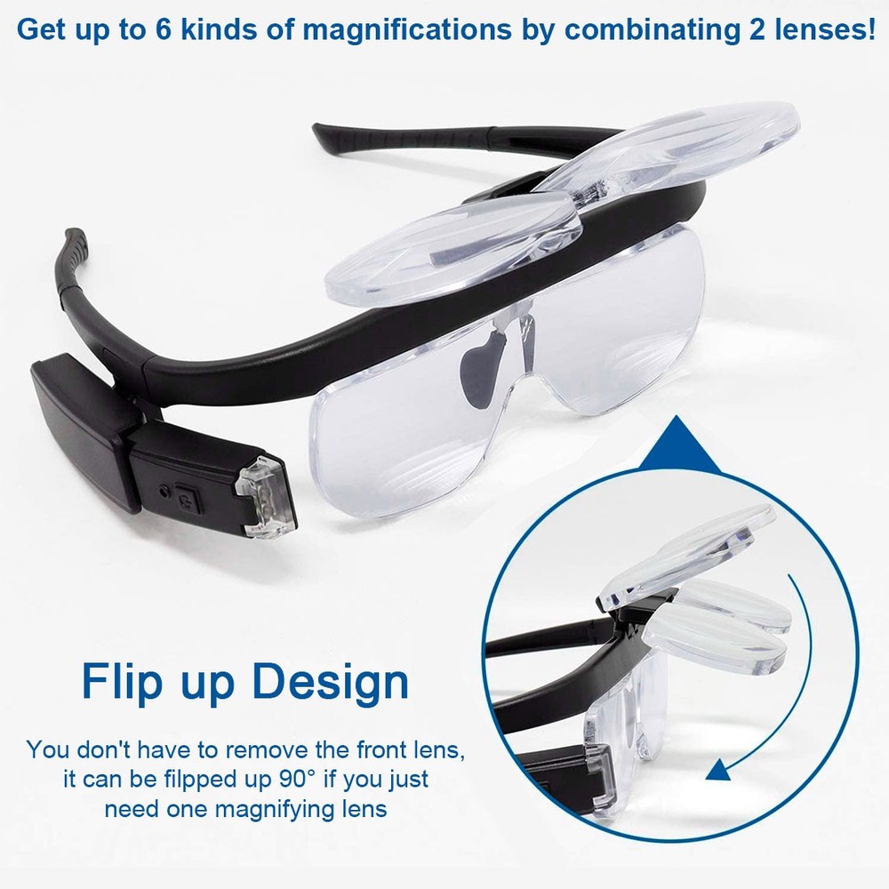 Rechargeable 6-Magnification LED Light Magnifying Glass Adjusting Magnifier Loop