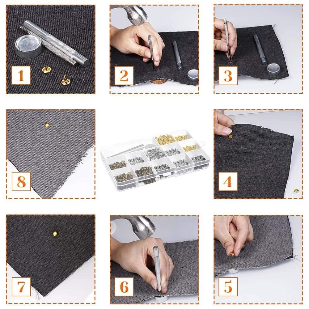Complete Leather Rivets Set: 480 Double Cap Rivets in 4 Colors & Tool Kit