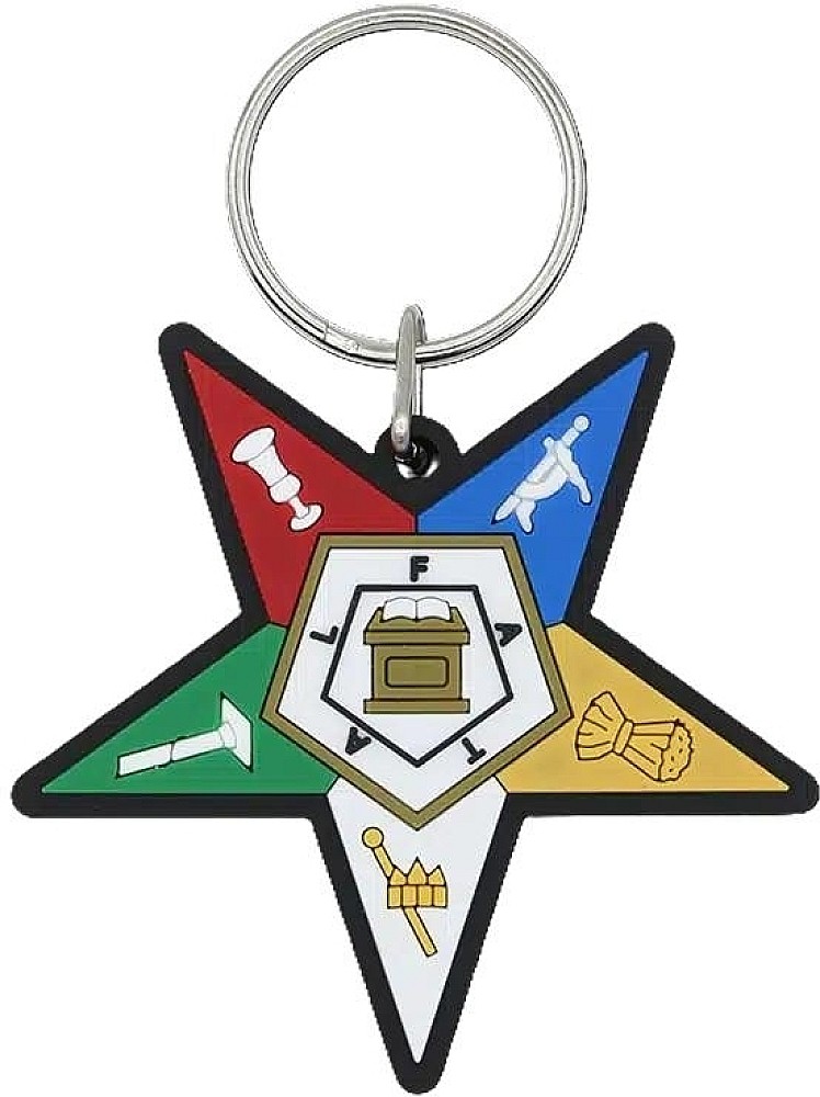 Eastern Star Split Ring Rubber Key Chain [White - 2"]