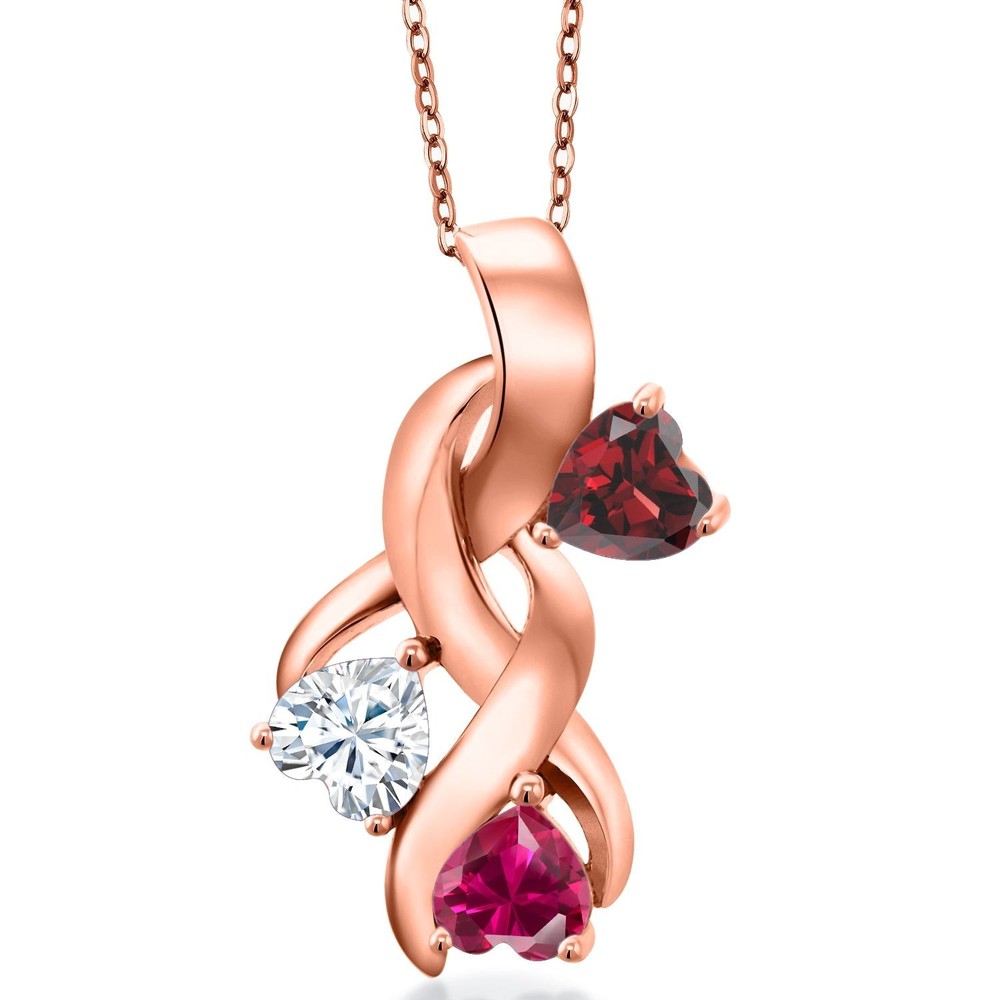 18K Rose Gold Plated Silver Garnet and White Moissanite and Created Ruby