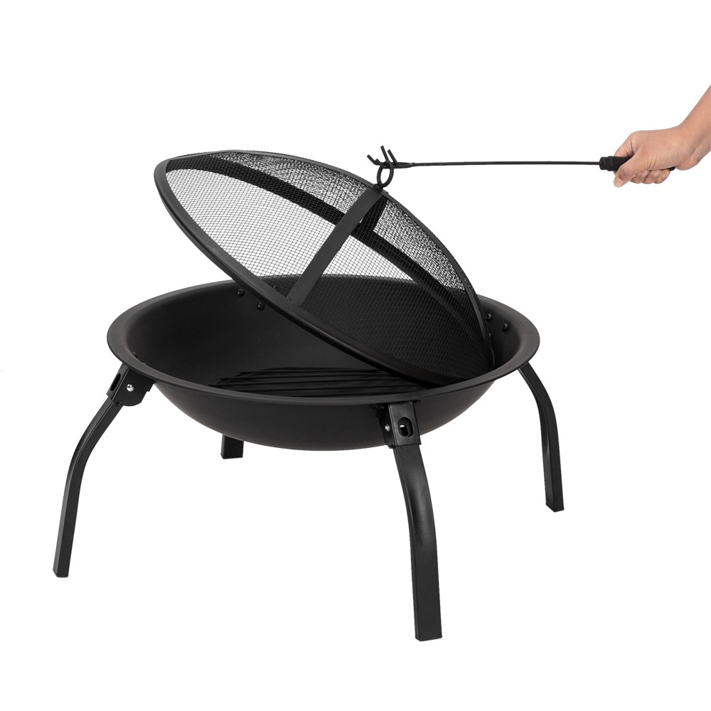 Four-Legged Folding Cast Iron Brazier Wood-Burning Fire Pit for Backyard
