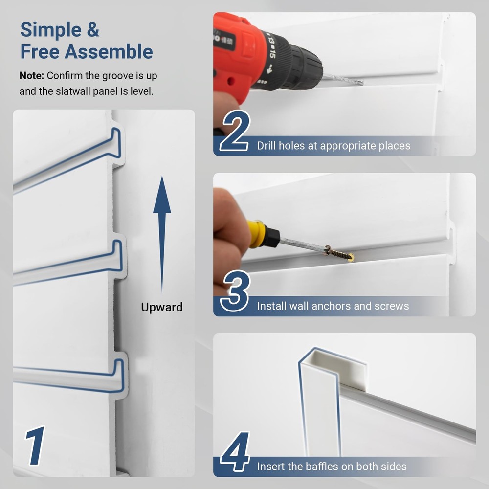 Slatwall Panel 8 FT x 4 FT, Interlocking Slat Wall Paneling, Wall Mounted PVC...