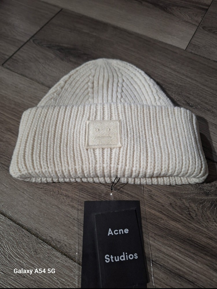 Acne Studios Ivory Smile Face Wool Bernie Hat
