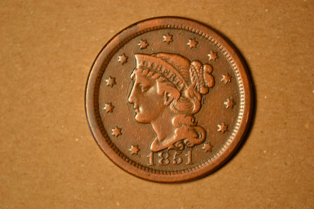 1851 Braided Hair Large Cent- Very Fine