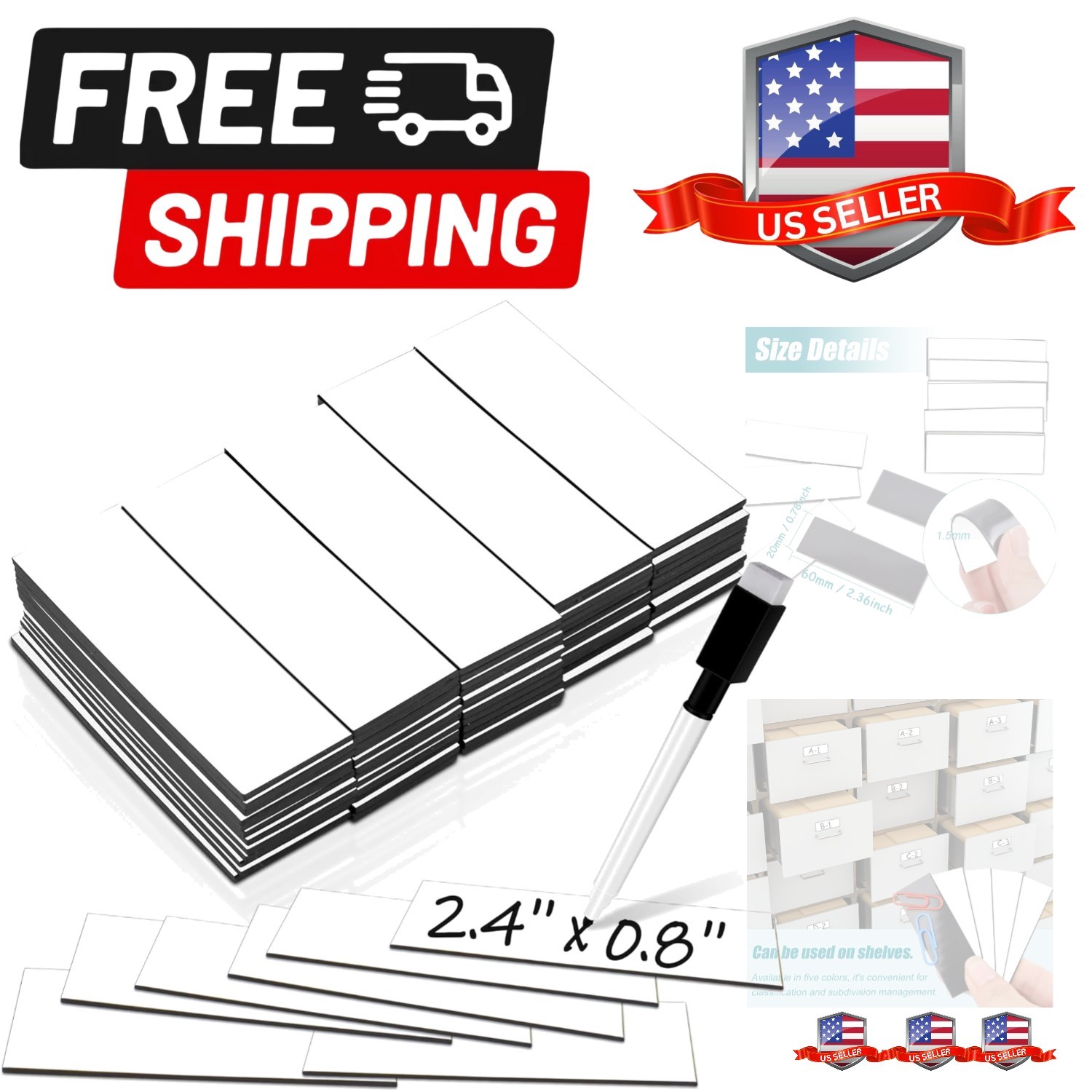 50 Pack Dry Erase Magnetic Labels White Reusable Write On Magnets Sticker, Ma...