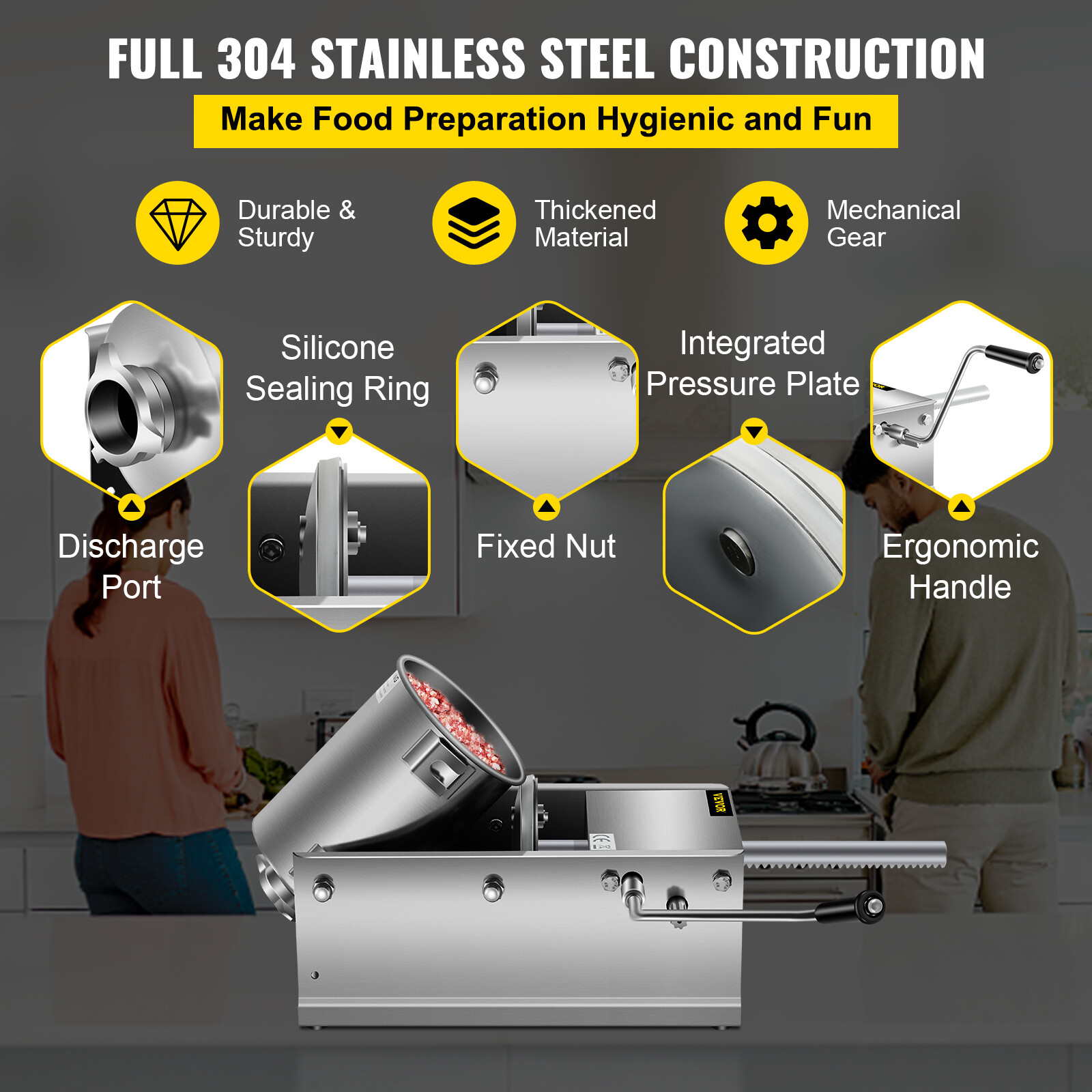 VEVOR 3L Horizontal Commercial Sausage Stuffer 2Speed Stainless Steel Meat Press