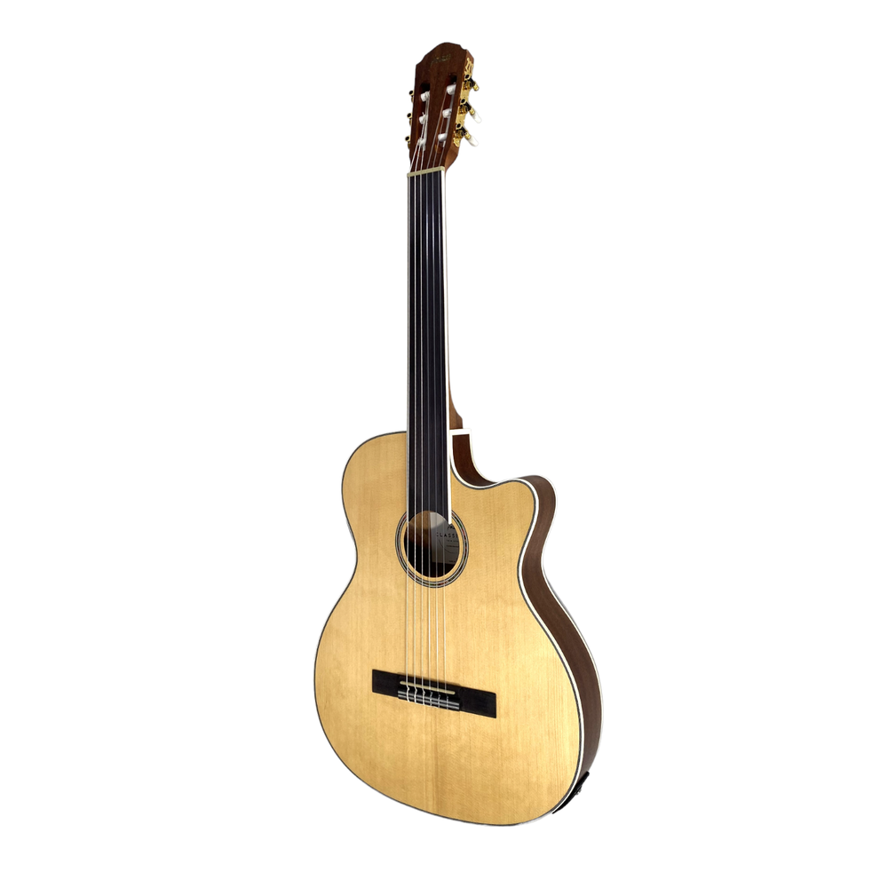 Haze C551BCEQSMFL Solid Top Fretless Arched Back Classical Guitar - Matte