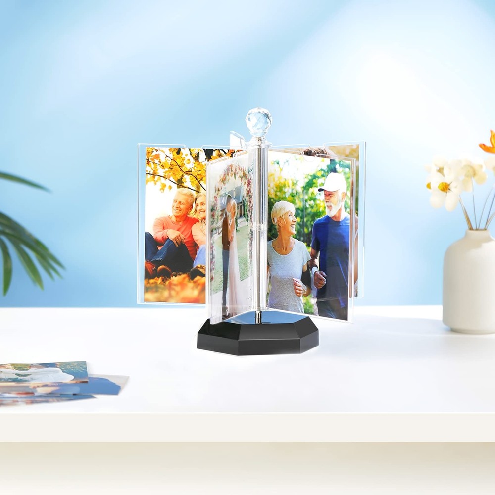 Rotating Acrylic Photo Frame DIY Multiple Picture Frame 5 Double Sides/Insert...