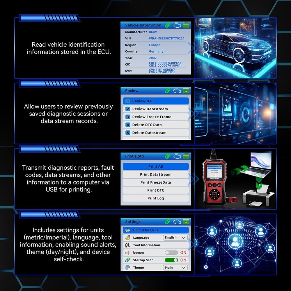 KW330 Car OBD2 Scanner with CAN Protocol Support for US Asian EU Vehicles