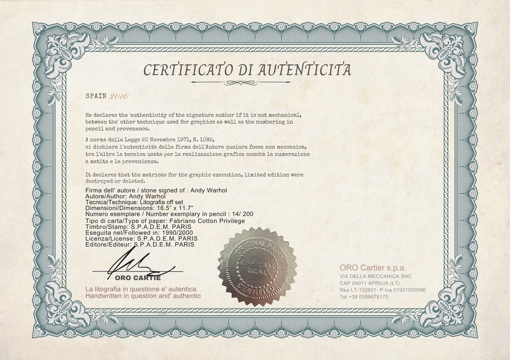 Andy Warhol Signed - Chanel - Pop Art Print - Certificate.