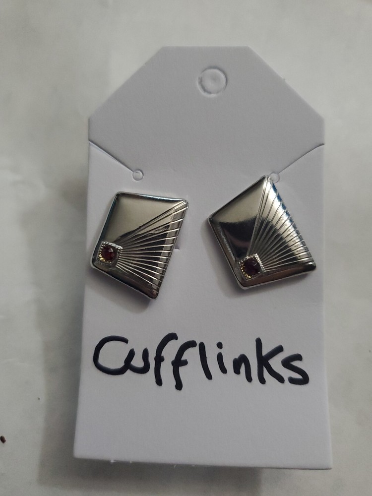 Silvertone Red Stone Mens Cufflinks