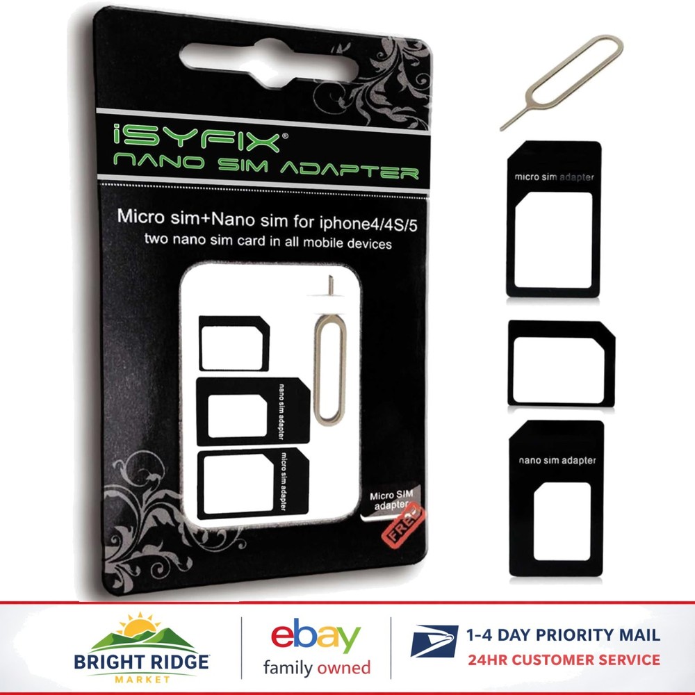 4-in-1 SIM Card Adapter Kit with Eject Tool for Nano Micro Standard Sizes