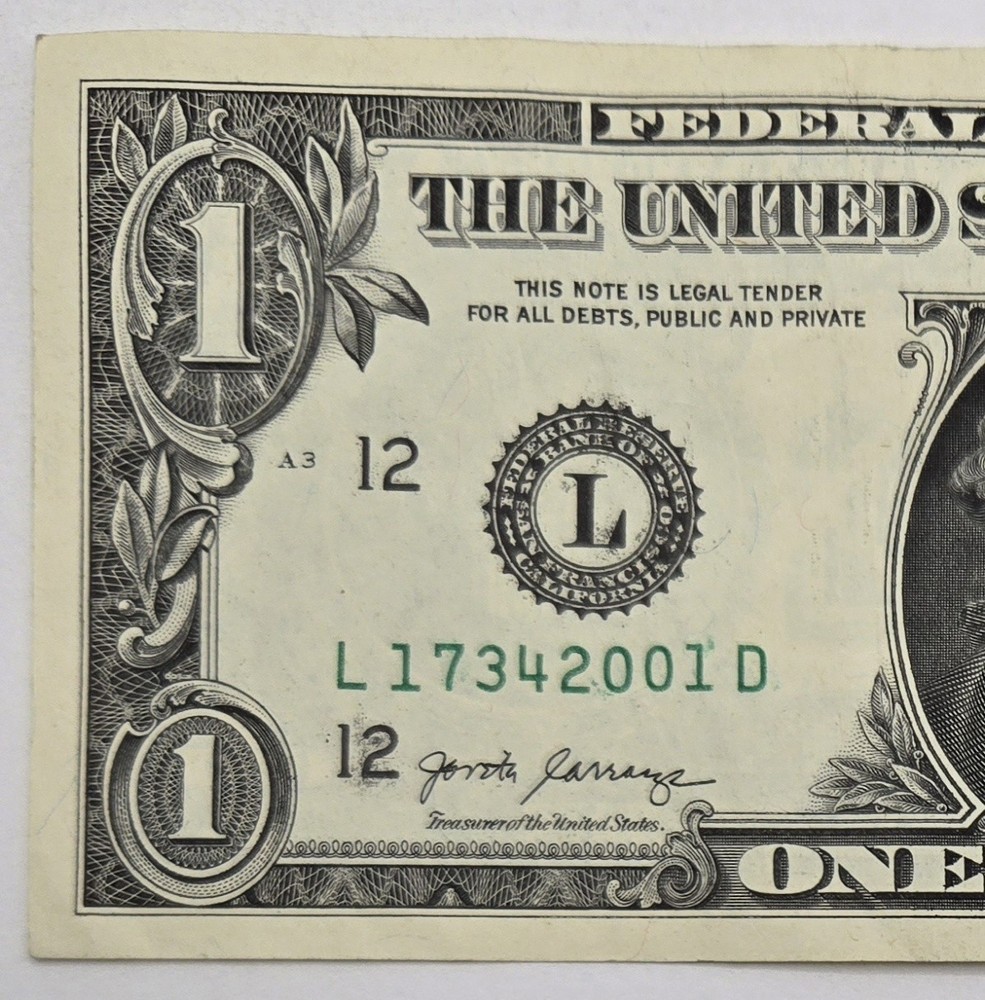 Ink Smear Error Dollar Pack Starter 1734 2001 Year Note $1 US 2017A Series L / D