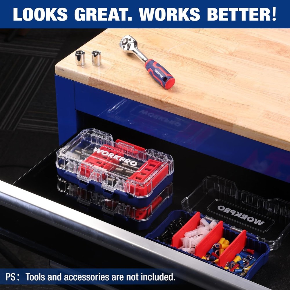 WORKPRO 3PCS Parts Organizer Tool Box Organizers Stackable Hardware Storage Case