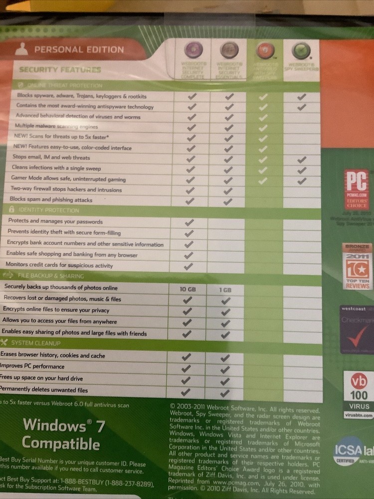 Webroot Antivirus 2011 with Spy Sweeper PC, Personal Security And Edition
