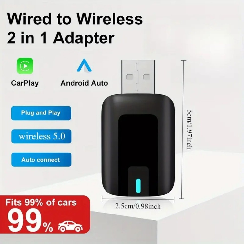 Wired to Wireless CarPlay Adapter /Android Auto Adapter Plug & Play 2-in-1