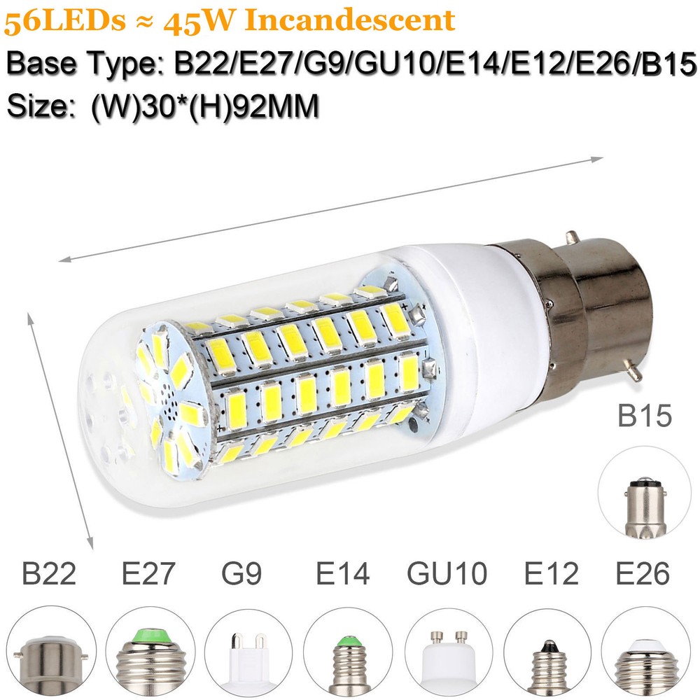 Led Corn Light Bulb Mogul Base E27 E12 E14 B22 E26 G9 5730 SMD Save Energy Lamp