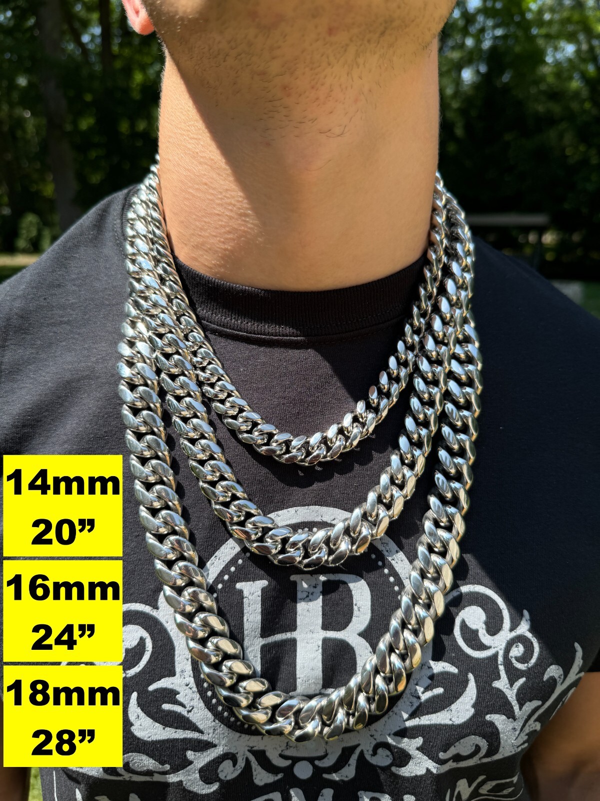 Real Solid Stainless Steel Miami Cuban Link Chain Necklace Box Clasp 4-18mm