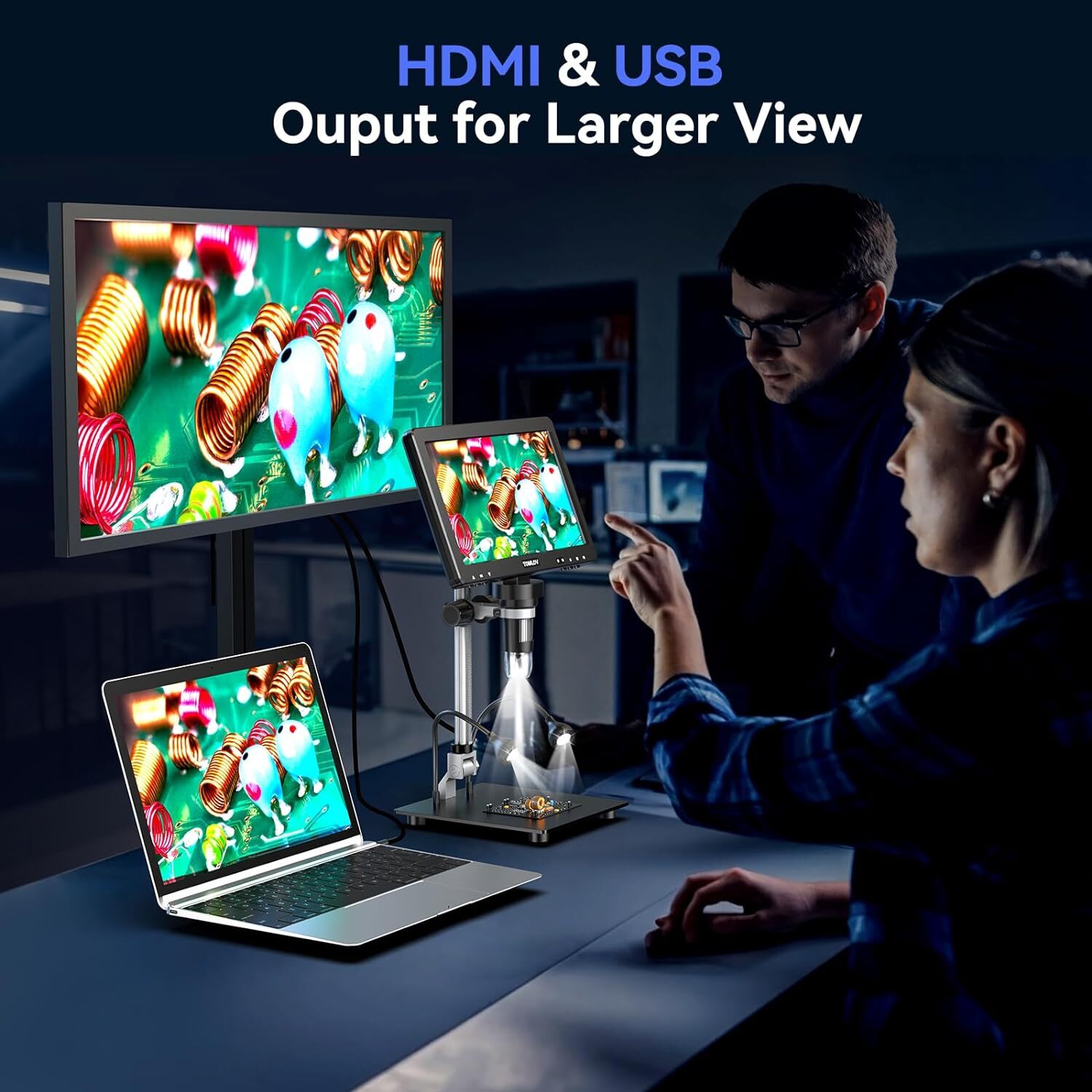 TOMLOV DM9 Max 10.1" IPS HDMI Digital Microscope 1500X 20MP Soldering Microscope