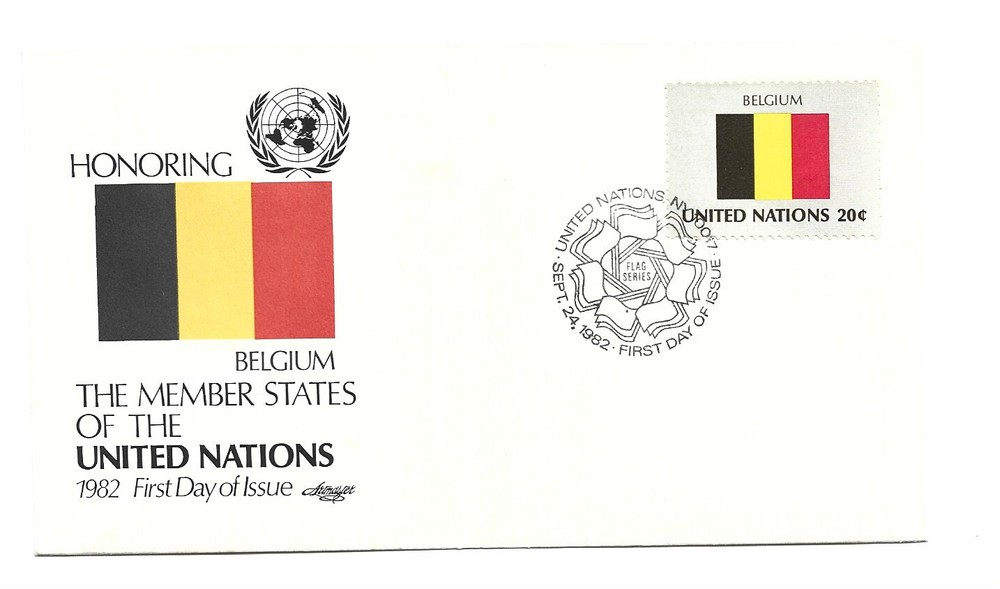 United Nations #388 Flag Series 1982, Belgium, Artmaster, FDC