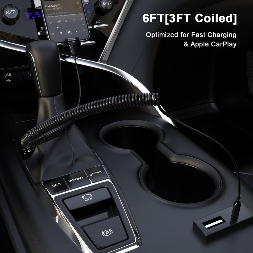 USB Type C to Lightning Cable 6FT 2Pack, [Apple MFi Coiled-USB C, black