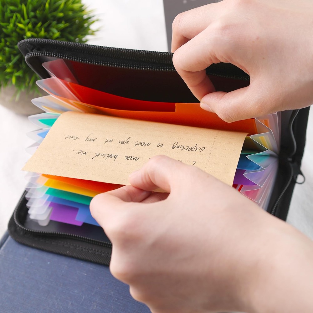 Koogel Expanding File Folder, 13 Pockets Small Accordion Medium, Black