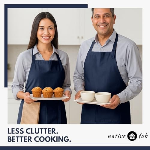 Kitchen Apron 2 Pack - 100% Cotton Adjustable, Durable Apron with Navy Blue