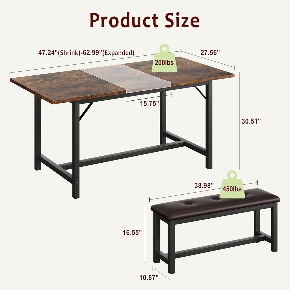 Dining Table Set 3 Piece Extendable Kitchen Table Set Rectangle Kitchen Table