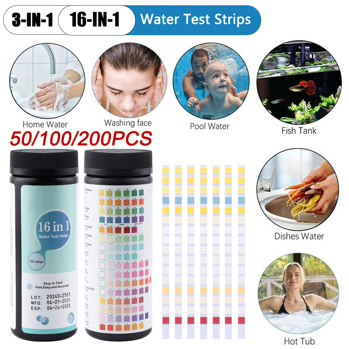 100/50pcs Chlorine Dip Test Strips SPA Hot Tub Swimming Pool PH Tester Paper US.