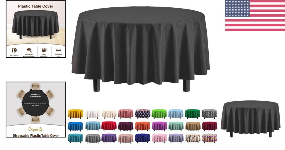 6-Pack Premium Black Plastic Tablecloths, 84in Round - Elegant Dining Solution