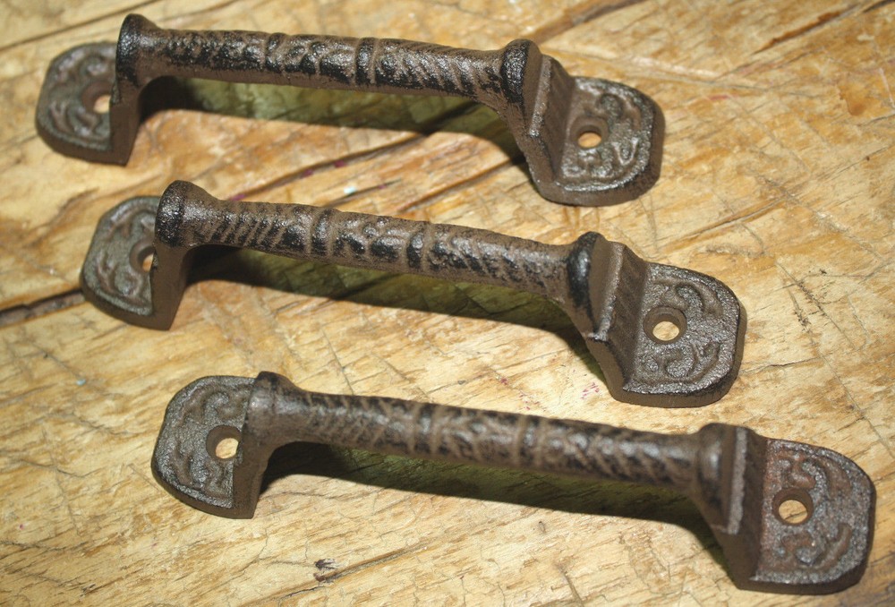 6 Cast Iron Antique Style RUSTIC Barn Handle, Gate Pull Shed Door Handles Fancy